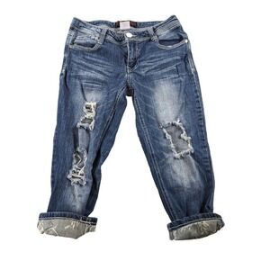 NOBO No Boundaries Jeans Womens Cropped Blue Distressed Cuffed Grunge Y2K Size 5